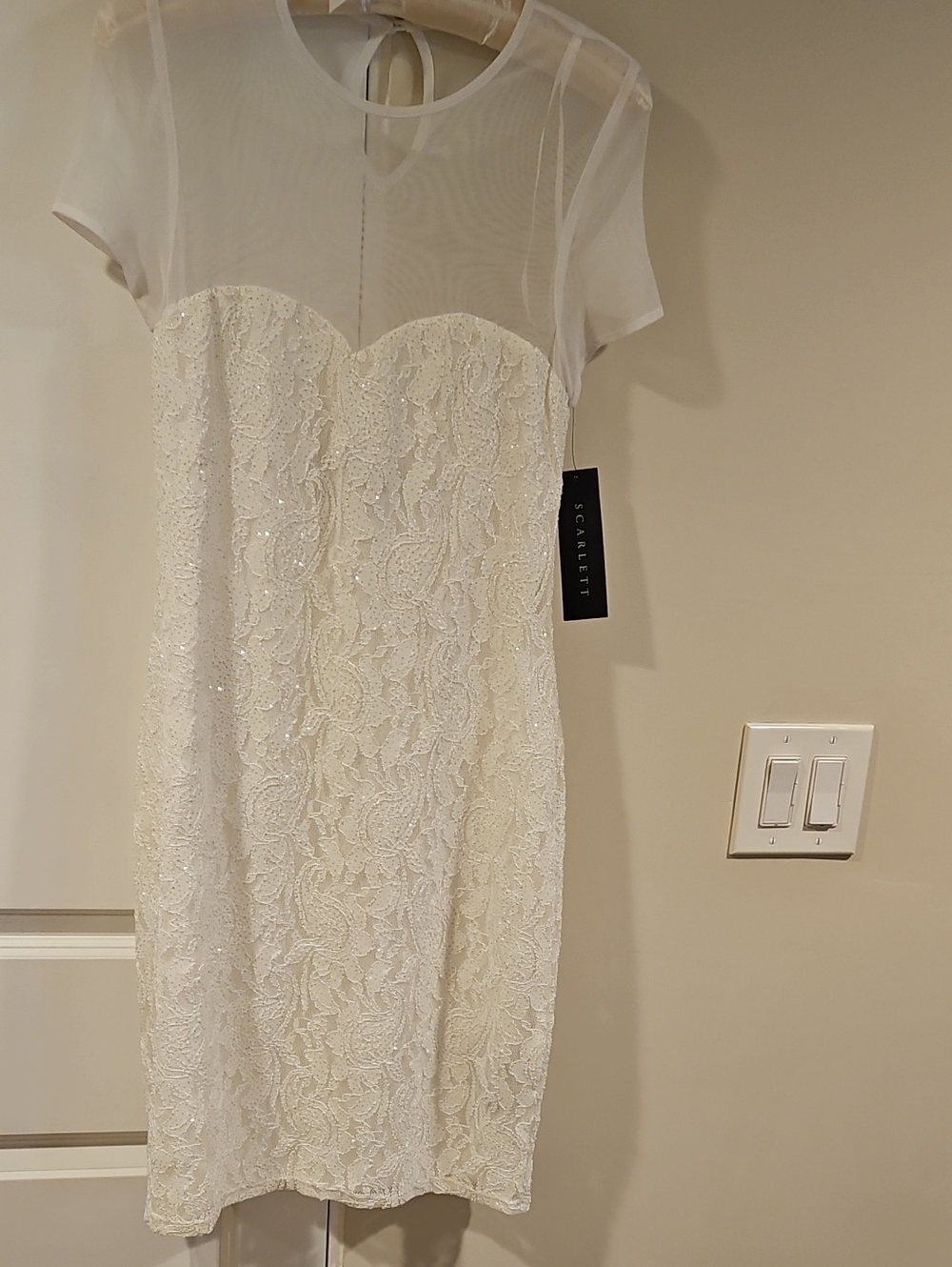 NWT White/Ivory Scarlett Brand Lace Dress with Sheer Yoke And Sparkles